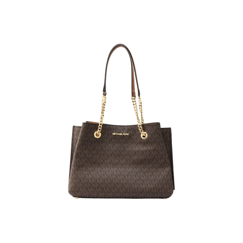 MICHAEL KORS Teagen Canvas With Leather Tote Bag, Shopping Bag, Handbag, Shoulder Bag Tubas Women's Brown-1