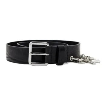 DIESEL Chain Design Pin Buckle Leather Belts Women's Black