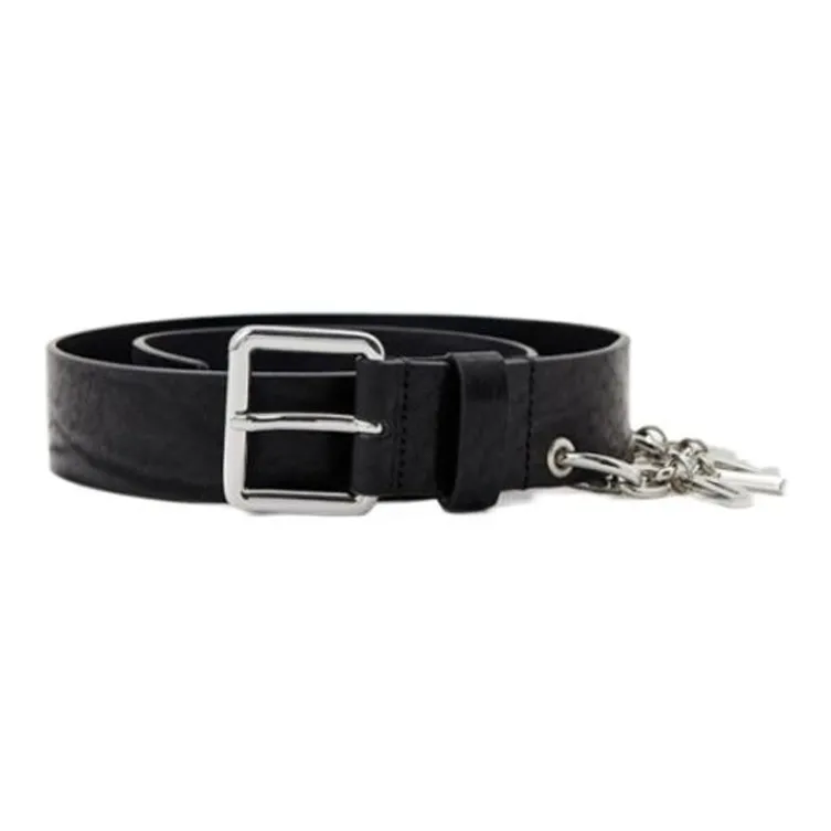 DIESEL Chain Design Pin Buckle Leather Belts Women's Black-0