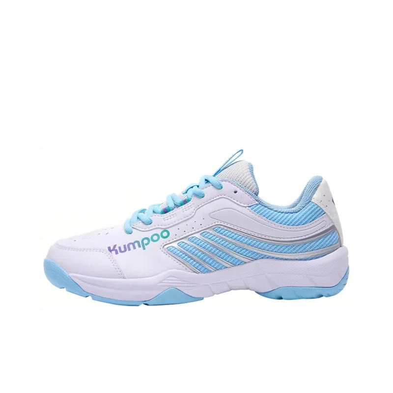 KUMPOO Talon Cushioning Breathable Lightweight Low Top Badminton Shoes Unisex White Blue-0