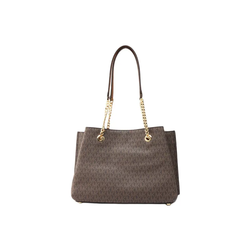 MICHAEL KORS Teagen Canvas With Leather Tote Bag, Shopping Bag, Handbag, Shoulder Bag Tubas Women's Brown-5