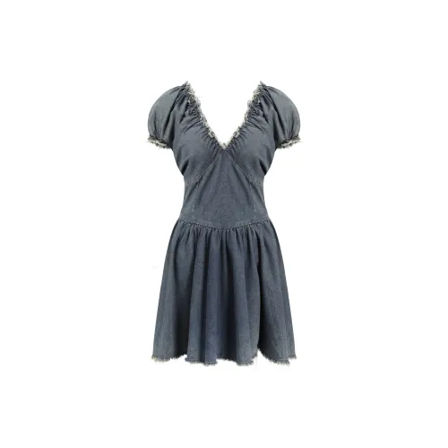 XUANSHU Short-Sleeved Dresses Women's Denim Blue