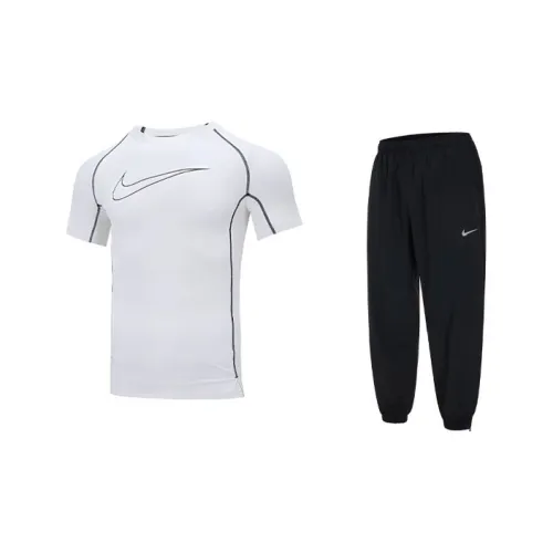 Nike Casual Sportswear Men White T-Sleeve Top+Black Pants