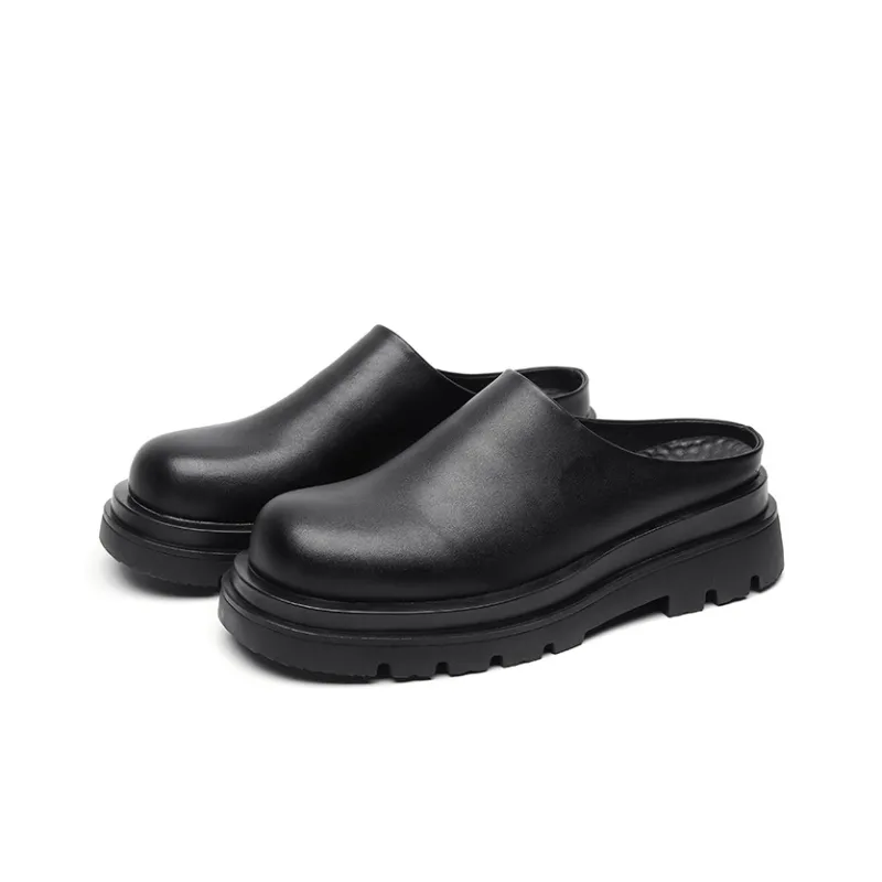 Xiwencha Closed Toe Slippers 3cm Men's Black-3