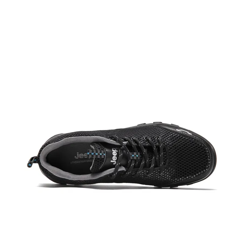 Jeep Cushioning Abrasion Resistant Lightweight Breathable Slip Resistant Low Top Running Shoes Men's Black-2