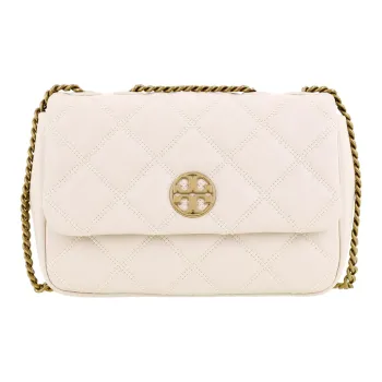 TORY BURCH TB Willa Leather Square Fatty Messenger Bag Handbag Shoulder Bag Small Size Women's Brie Cheese White