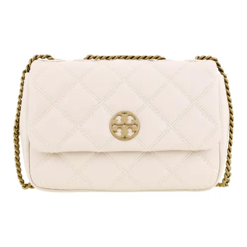 TORY BURCH TB Willa Leather Square Fatty Messenger Bag Handbag Shoulder Bag Small Size Women's Brie Cheese White