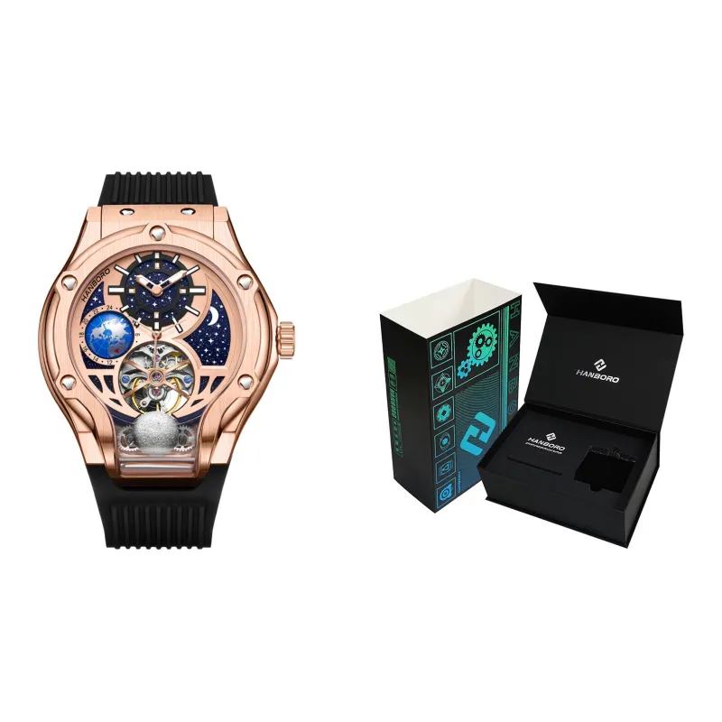 HANBORO Three Body Starry Sky Collection Automatic Mechanical Movement Watch Unisex Gold Dial HBR980 MH-1