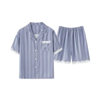 CAIHENGTONG Spring Fall And Summer Pajama Set Unisex Steel Blue