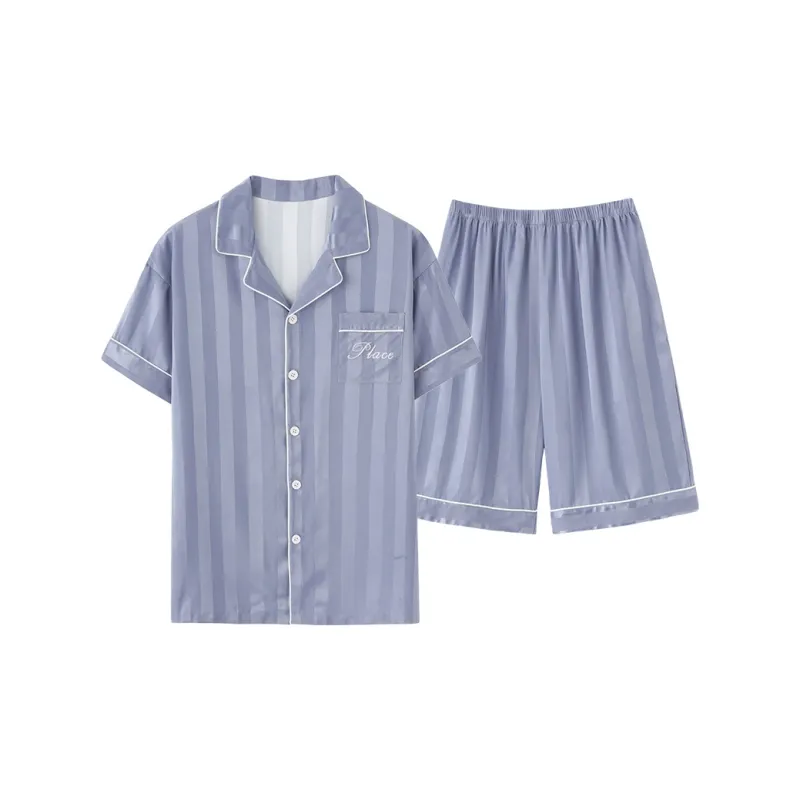 CAIHENGTONG Spring Fall And Summer Pajama Set Unisex Steel Blue-1