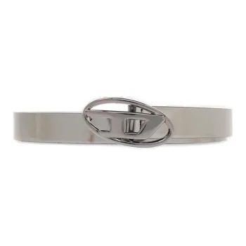 DIESEL Logo Badge With Buckle, Smooth Buckle Leather Belts Women's Silver Width 2CM