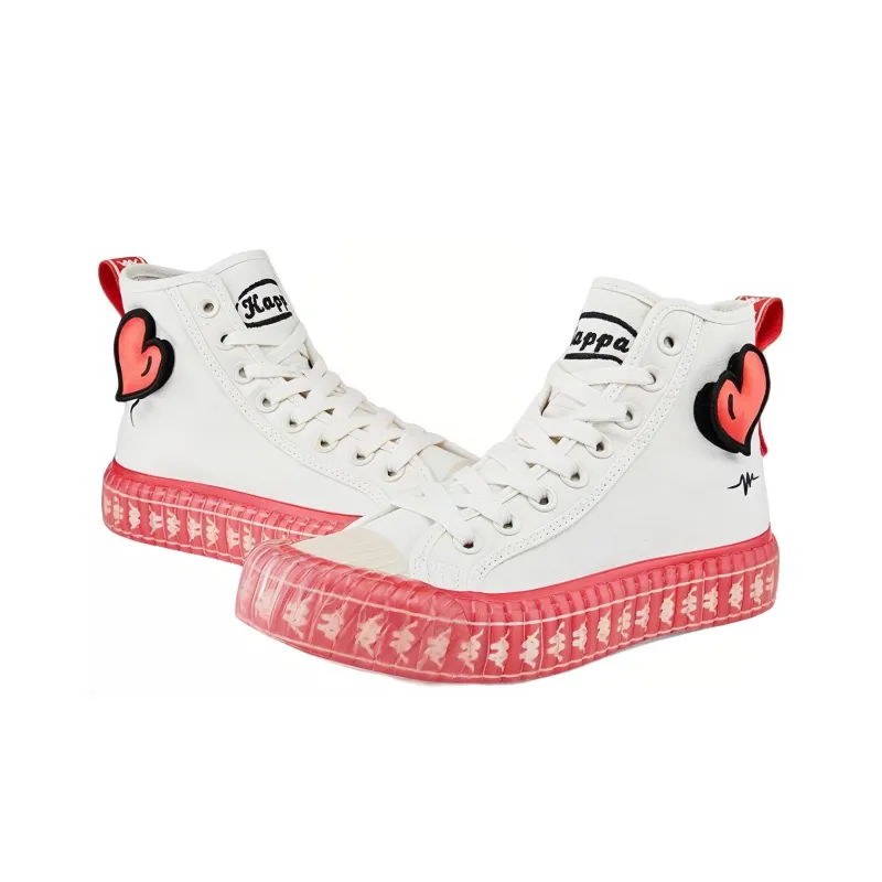 Kappa Slip Resistant Height Increasing High Top Canvas Shoes Unisex Heron Feather White-3