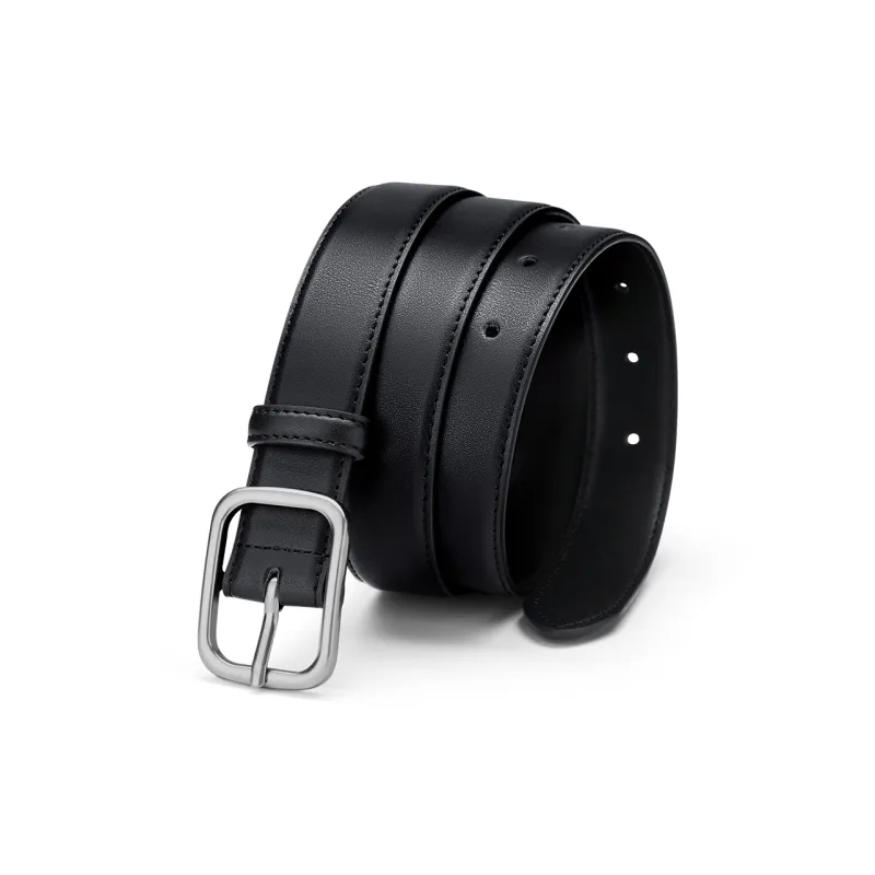 WilliamPOLO Cow Leather Leather Belts Women's Silver Buckle Black Strap Width 2.8cm-1
