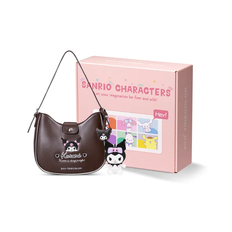 Zgo Sanrio, Kuromi Collection PU Tote Bag, Shopping Bag, Handbag, Shoulder Bag Women's Brown-5