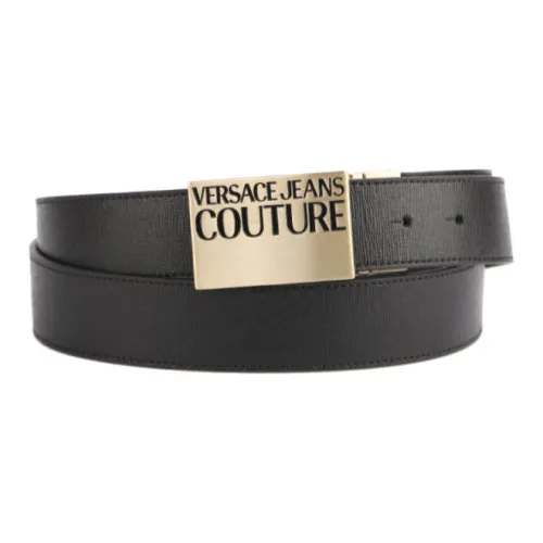 VERSACE JEANS Logo Buckle Smooth Buckle Leather Belts Men's Black Width: 3.5cm