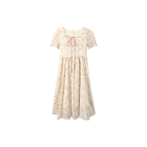 Adeworn Short-Sleeved Dresses Women's Pink Apricot