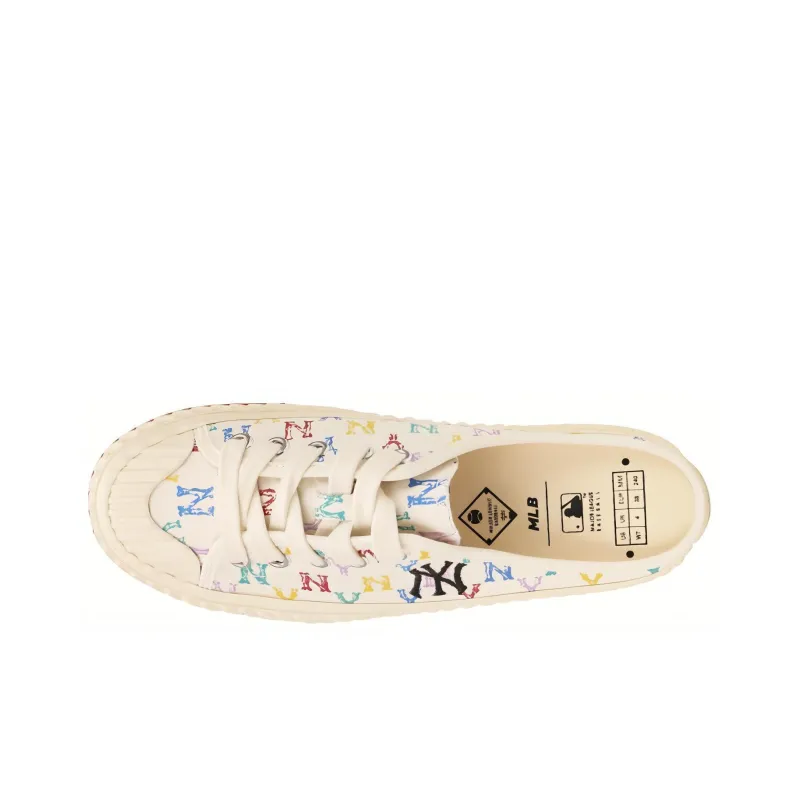 MLB Playball Mule Monogram Wear Resistant Low Top Canvas Shoes Unisex White-3