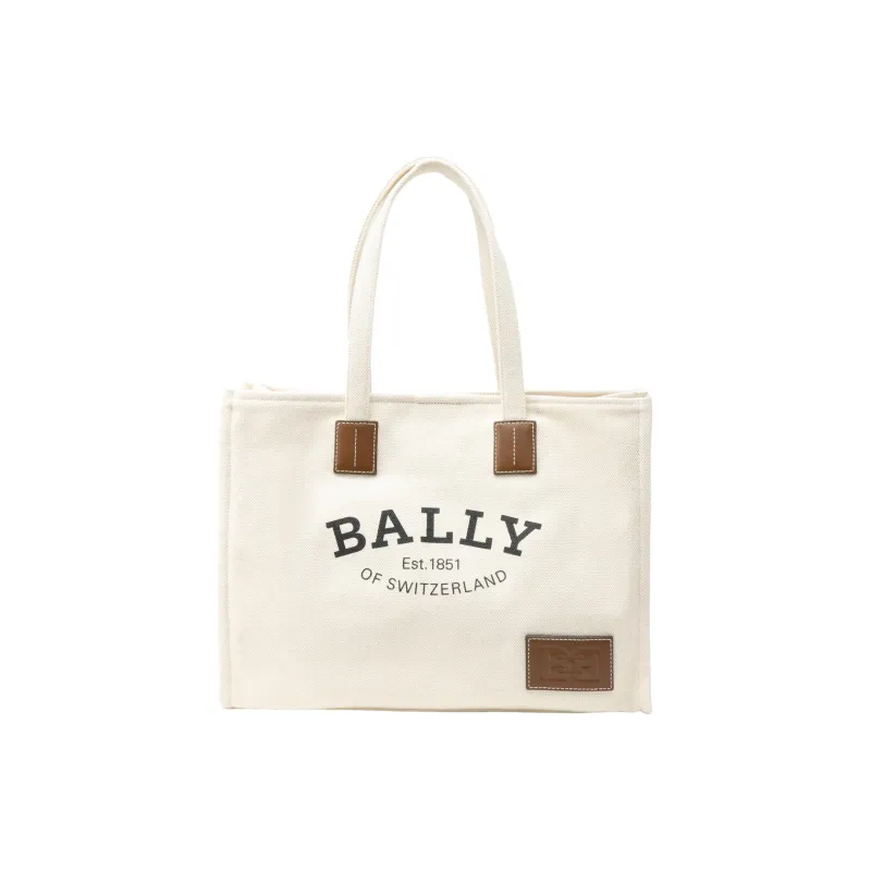 BALLY Fabric Cow Leather Patchwork Tote Bag Shopping Bag Handbag Shoulder Bags Women's Ecru-1