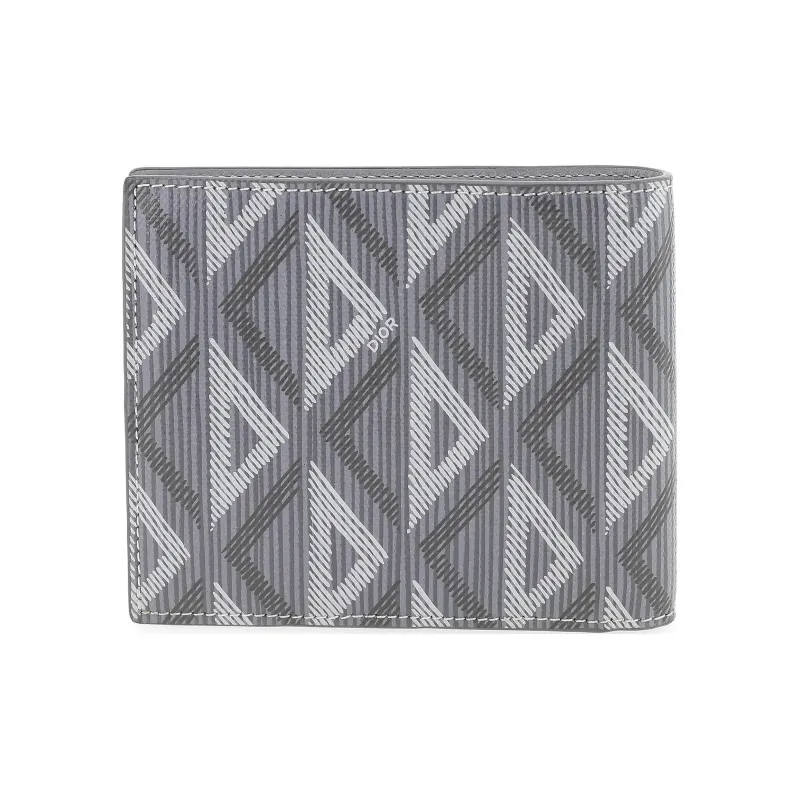 DIOR Smooth Cow Leather With Canvas Card Holder, Wallet Men's Gray-3