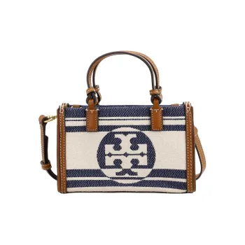 TORY BURCH Ella Jacquard Leather Trim Tote Bag Shopping Bag Shoulder Bag Crossbody Bag Handbag Mini Women's Marine Blue