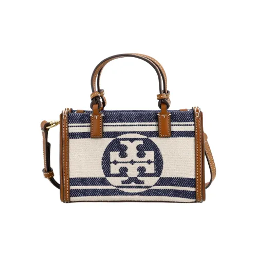 TORY BURCH Ella Jacquard Leather Trim Tote Bag Shopping Bag Shoulder Bag Crossbody Bag Handbag Mini Women's Marine Blue