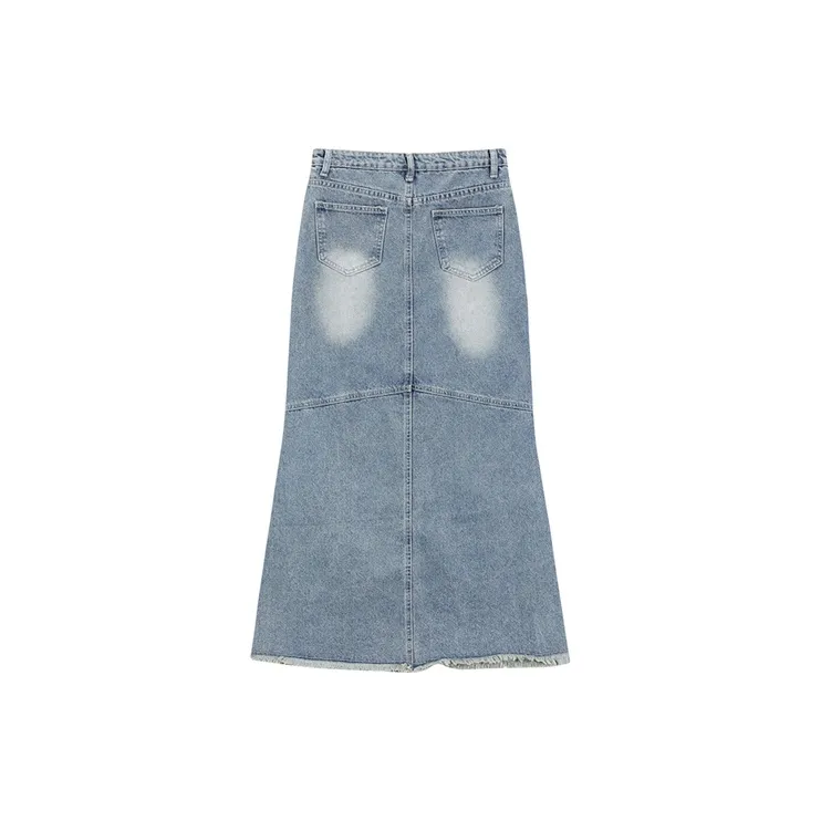 PZGE Denim Long Skirts Women's Blue-1