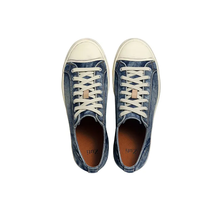 Zuti Vintage Denim Skateboard Shoes Anti Slip Wear Resistant Low Top Canvas Shoes Men's Dark Blue-2