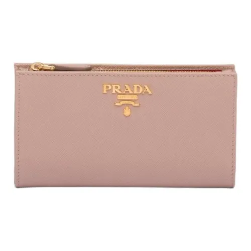 PRADA Leather Wallet Large Size Women's Pink & Fire Red