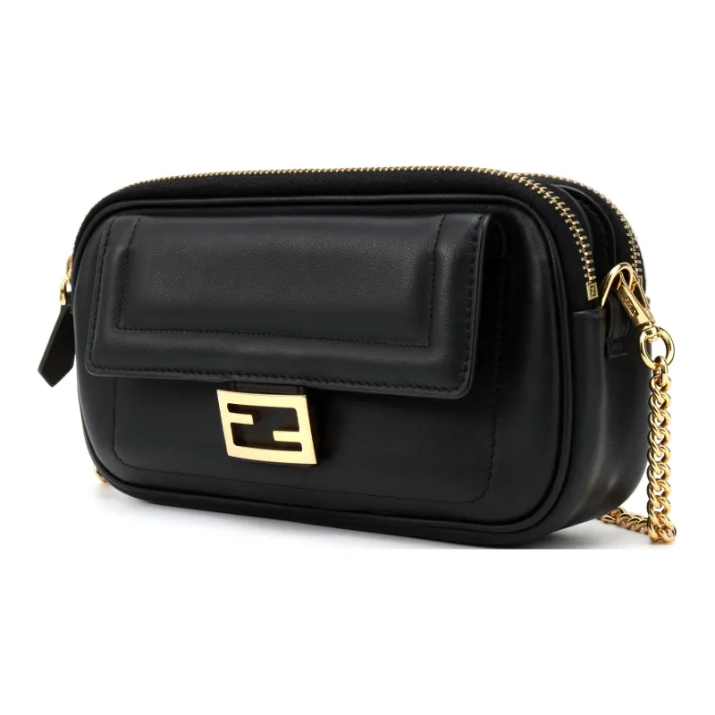 FENDI Leather Crossbody Handbag Shoulder Bag Women's Black-3