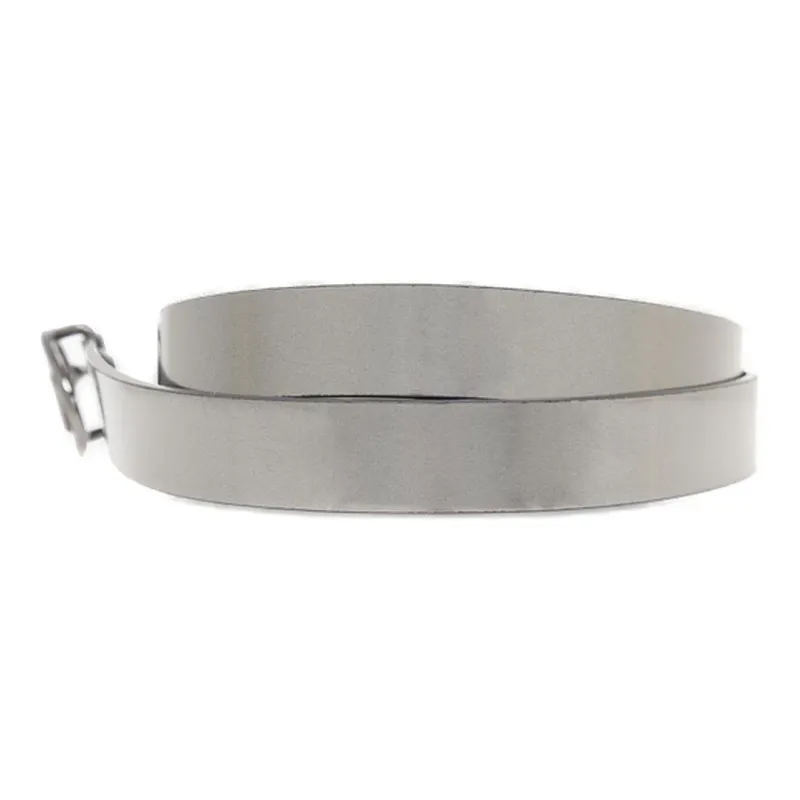 DIESEL Logo Badge With Buckle, Smooth Buckle Leather Belts Women's Silver Width 2cm-1