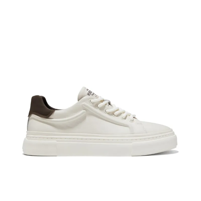 Hautton Jeans Low Top Skateboard Shoes Men's White Coffee Color-1