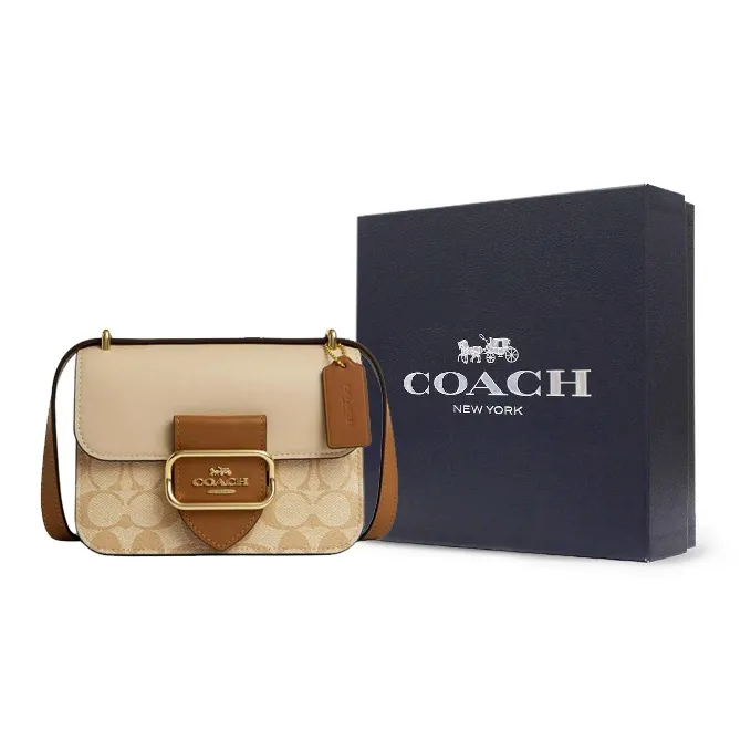 COACH MorganSquare Coated Canvas Shoulder Bag Crossbody Bag Small Size Women's Light Khaki & Khaki-8