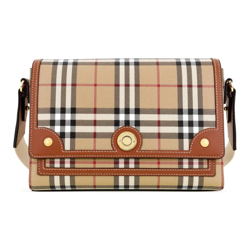 Burberry Check And Leather Note Bag Briar Brown-1