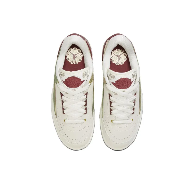 Jordan Air Jordan 2 Chinese New Year Wear-Resistant Low-Top Vintage Basketball Shoes Men's White Green-3