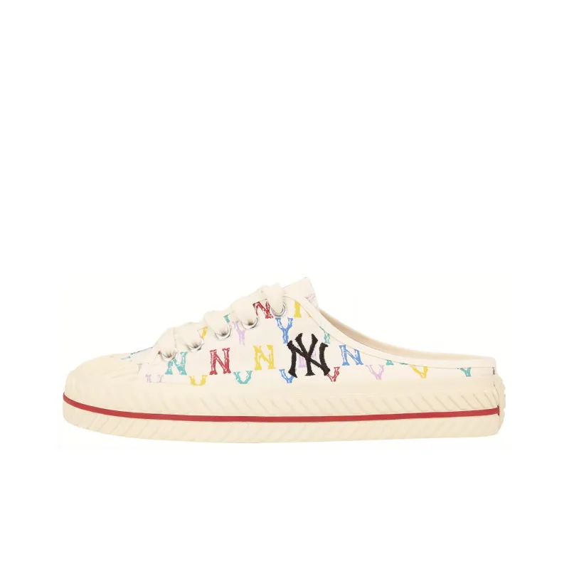 MLB Playball Mule Monogram Wear Resistant Low Top Canvas Shoes Unisex White-0