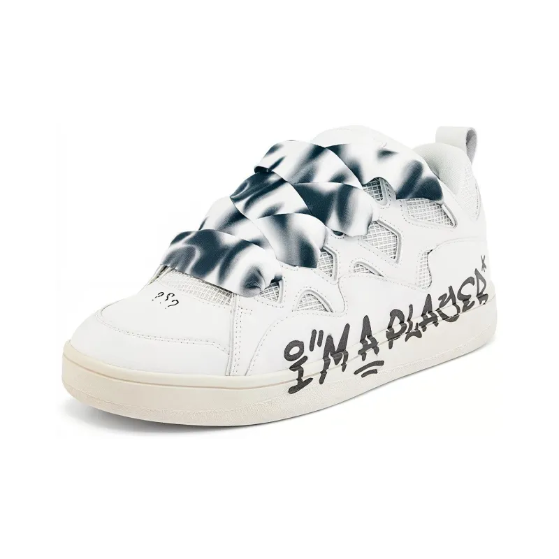 Kappa Puffy Shoes Lightweight Wear-Resistant Coverage Slip-Resistant Low-Top Skateboard Shoes Unisex White-1