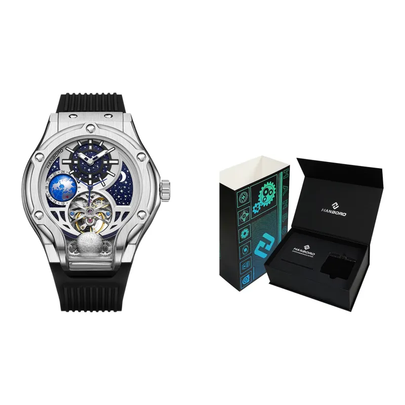 HANBORO Three Body Starry Sky Collection Automatic Mechanical Movement Watch Unisex White Dial HBR980-BH-1