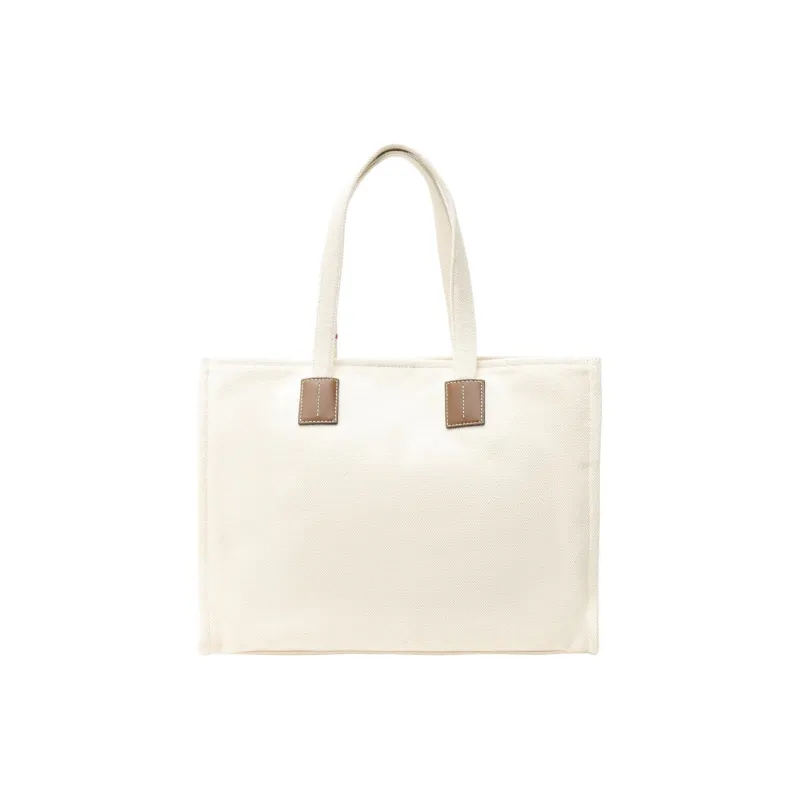 BALLY Fabric Cow Leather Patchwork Tote Bag Shopping Bag Handbag Shoulder Bags Women's Ecru-4