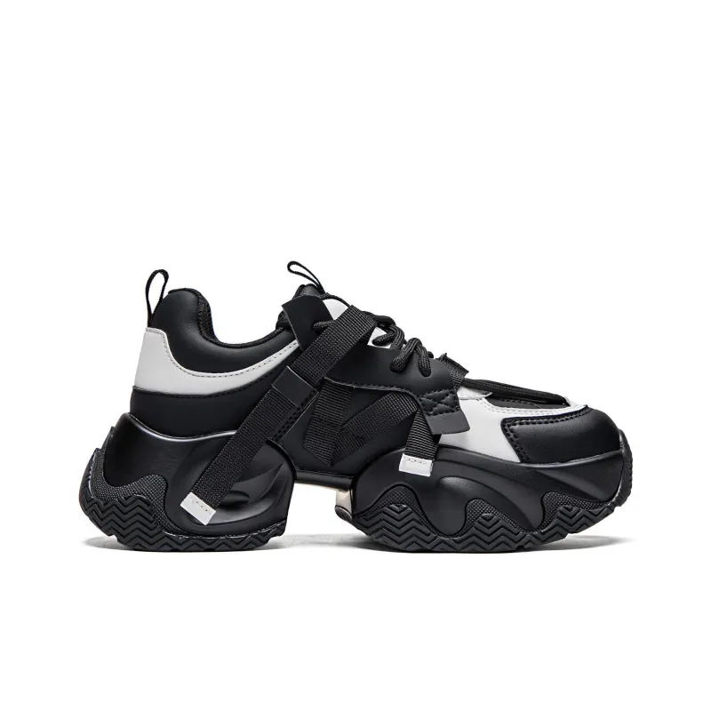 Kappa Anti Slip Wear Resistant Breathable Lightweight Low Top Chunky Sneakers Women's Black White-1