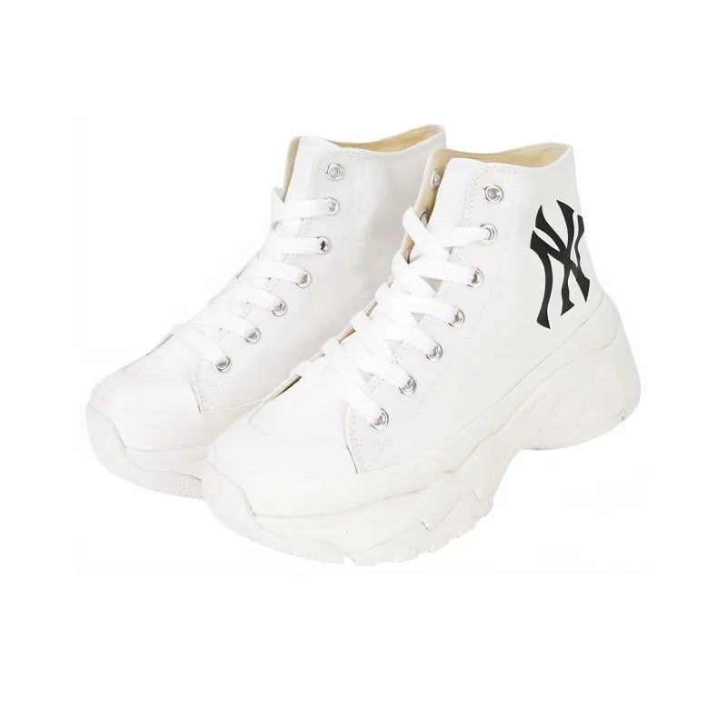MLB Chunky Anti Slip And Wear Resistant Breathable High Top Canvas Shoes Unisex White-2