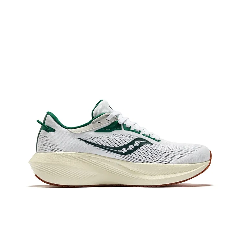 Saucony Triumph 21 Durable Breathable Low Top Running Shoes Men's White Green-1