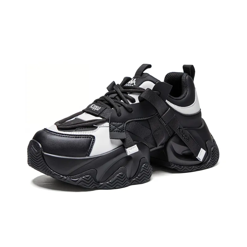 Kappa Anti Slip Wear Resistant Breathable Lightweight Low Top Chunky Sneakers Women's Black White-2