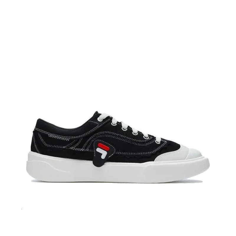 FILA FUSION CURVE Anti Slip And Wear Resistant Lightweight Low Top Canvas Shoes Men's Black White-1