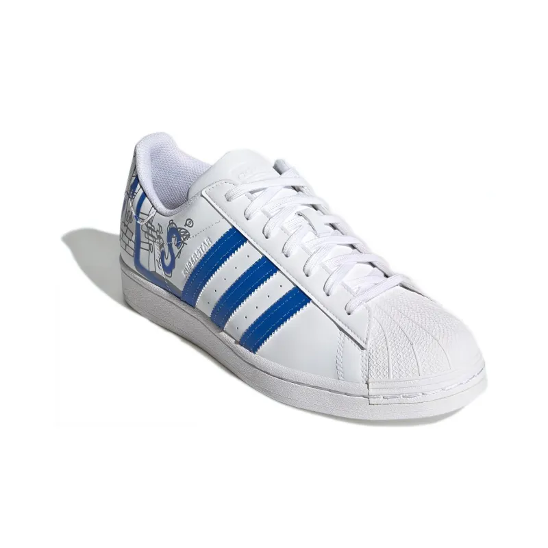 Adidas Originals Superstar Cozy Wear Resistant Casual Skate Shoes White Blue Unisex 'White Blue'-2