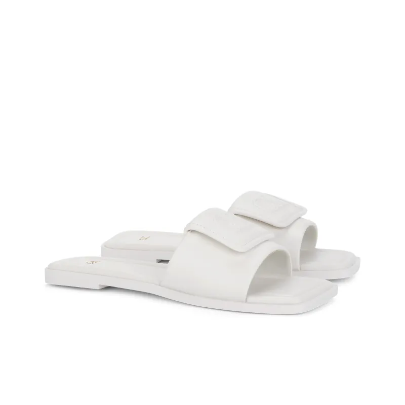 CHARLES&KEITH Small CK Slide Slippers 1.1cm Women's White/Blue-1