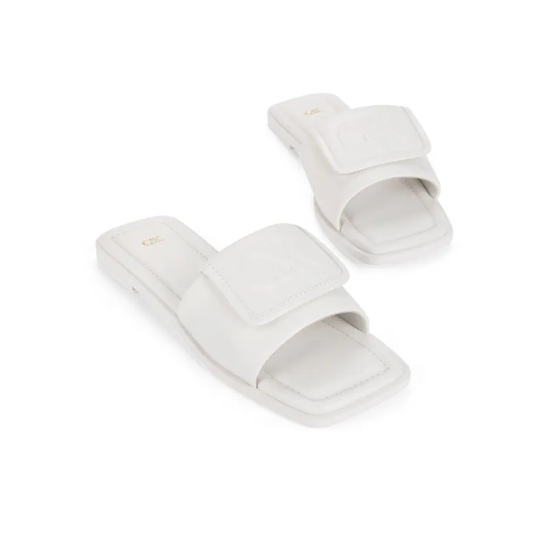 CHARLES&KEITH Small CK Slide Slippers 1.1cm Women's White/Blue-2