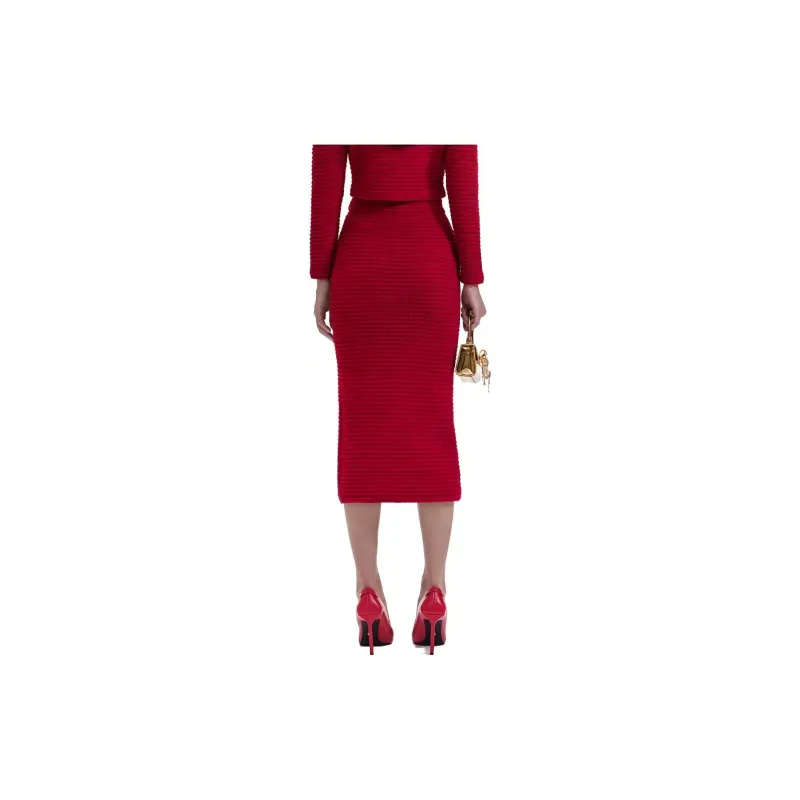 Self portrait Casual Long Skirts Women's Red-1