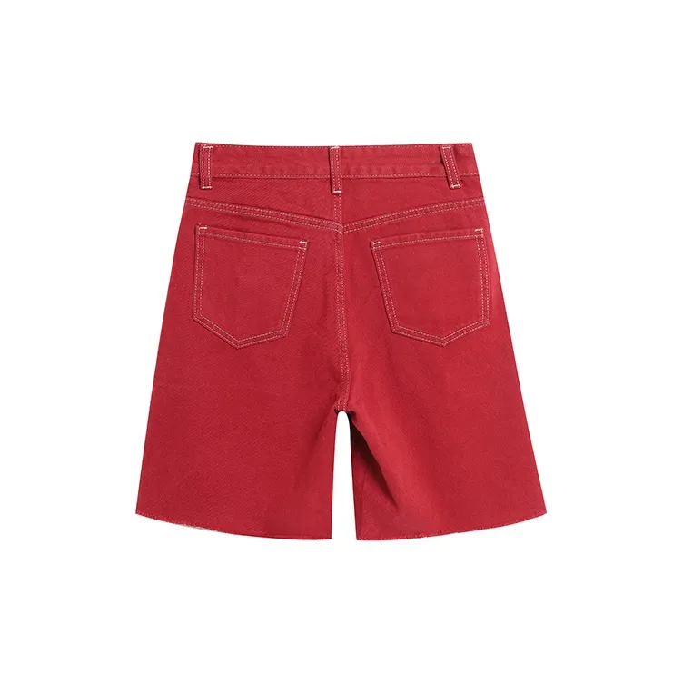 Pzhk Denim Shorts Women's Berry Red-1