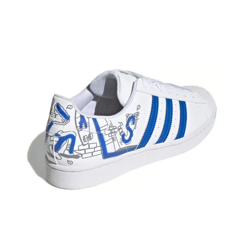 Adidas Originals Superstar Cozy Wear Resistant Casual Skate Shoes White Blue Unisex 'White Blue'-3