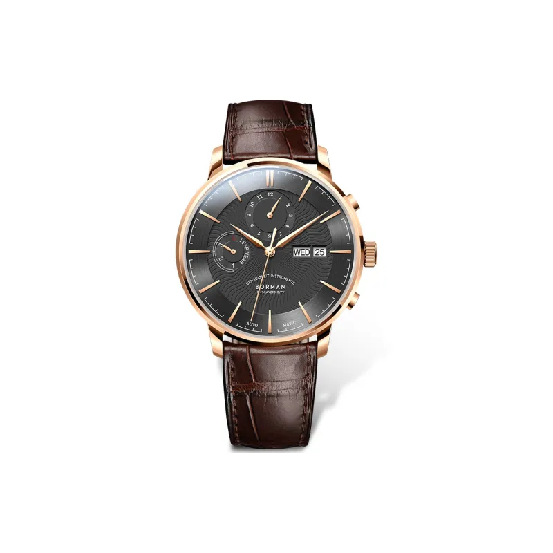 BORMAN Fashion Casual Style Automatic Mechanical Movement Genuine Leather Strap Watch Men's Watches Black Dial-0